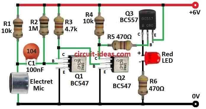 Sound to Light Converter Circuit Diagram using Electret Mic