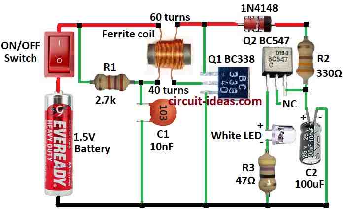 Simple 1.5V White LED Flasher Circuit - Circuit Ideas for You