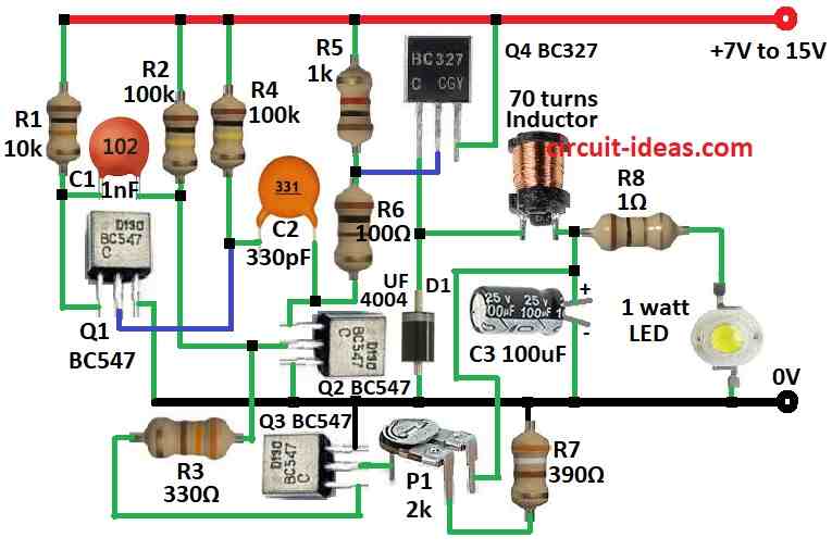 Buck Converter Circuit Diagram for 1 Watt LED Driver