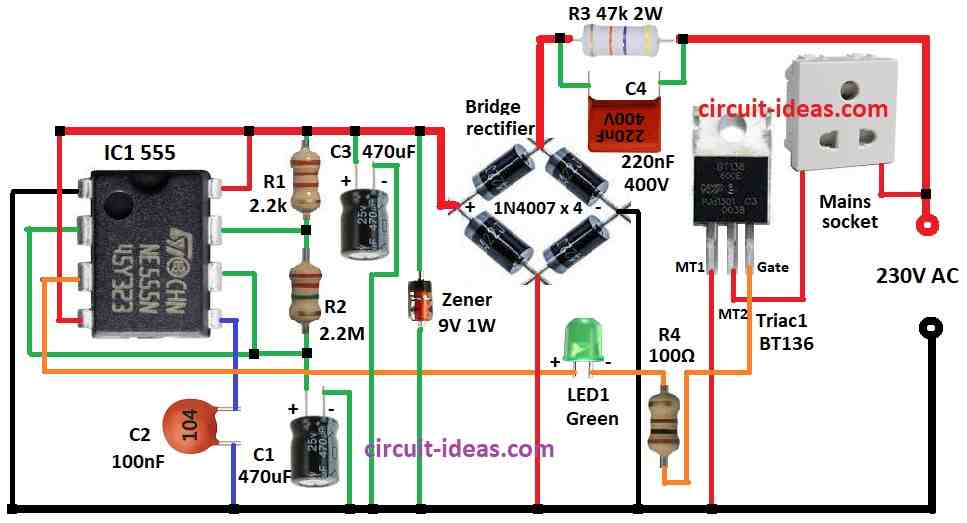 AC Power Outlet with Timer Circuit Diagram