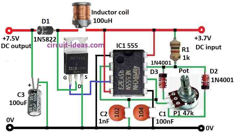 Simple Boost Converter Circuit using IC 555 - Circuit Ideas for You