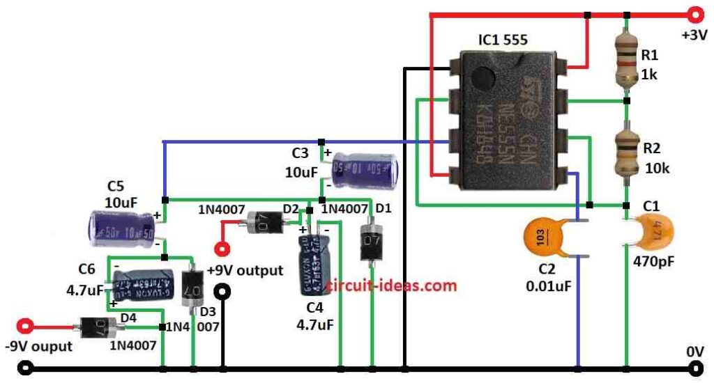 3V to 9V Dual Power Supply Circuit Diagram