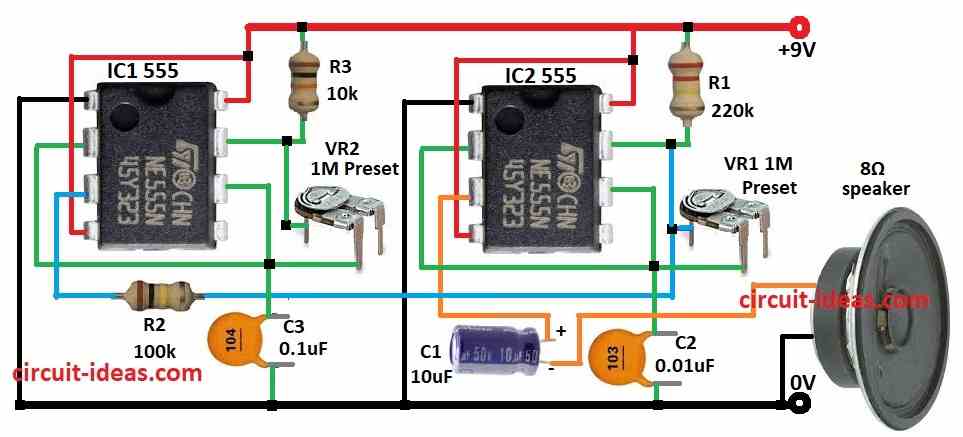 Simple Electronic Horn Circuit Diagram using IC 555