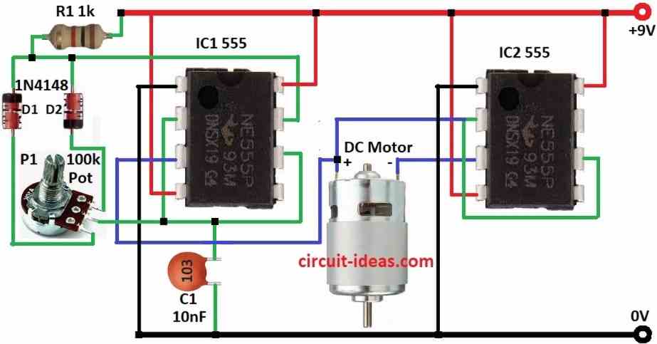 Simple H-Bridge PWM Driver Circuit Diagram  using IC 555