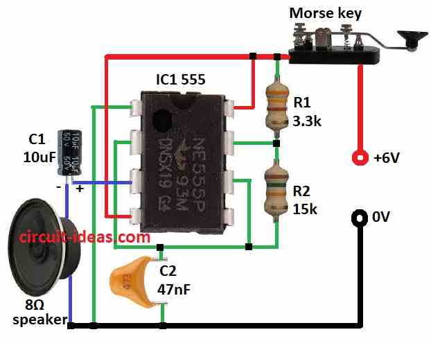 Simple Morse Key Circuit Diagram using IC 555