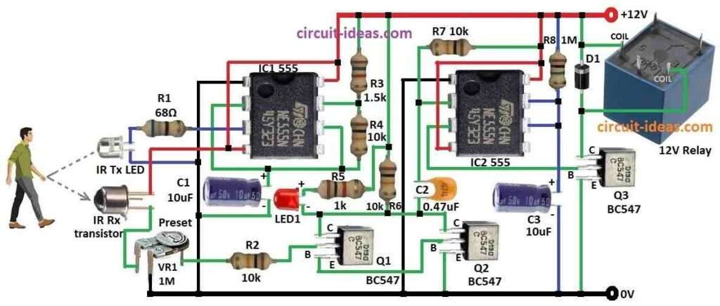 Motion Detector Circuit Diagram using IC 555