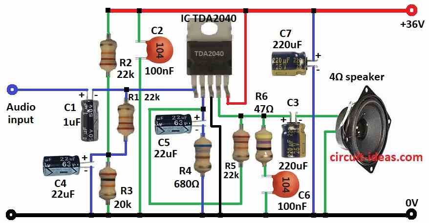 Simple 40 Watt Audio Amplifier Circuit Diagram