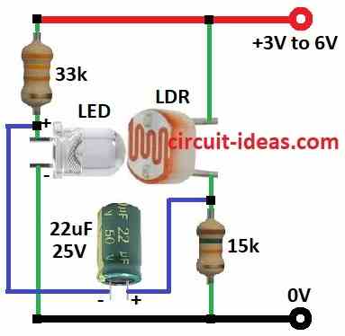 Simple Flasher Circuit Diagram using LED and LDR