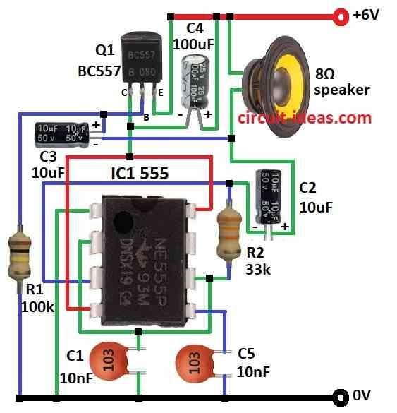 Simple Machine Gun Sound Generator Circuit Diagram using IC 555