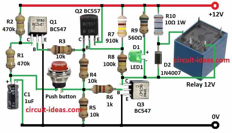 Simple Single Push Button ON OFF Relay Circuit Diagram