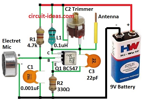 Simple FM Microphone Transmitter Circuit Diagram