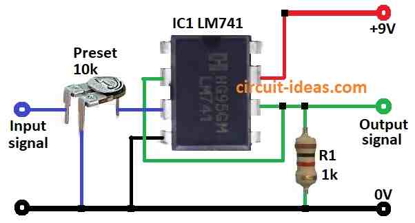 Simple Voltage Follower Circuit Diagram using Op-amp IC 741