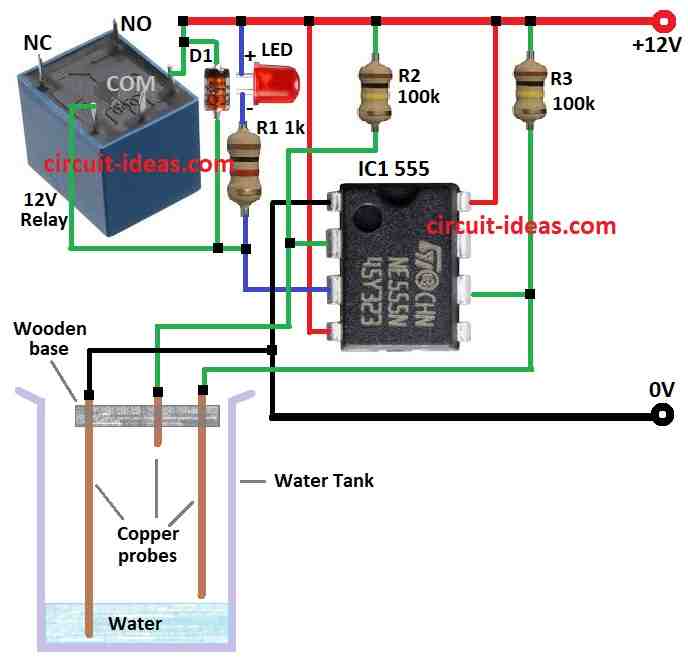 Simple Water Level Controller Circuit Diagram using IC 555