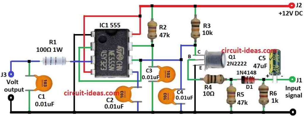 Frequency to Voltage Converter Circuit Diagram using IC 555