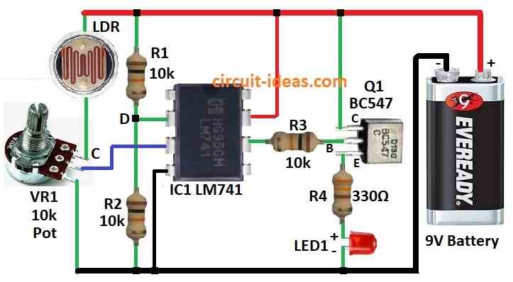 Simple Light Detector Circuit Diagram using Wheatstone Bridge