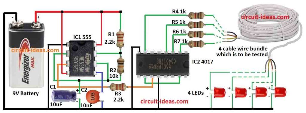 How To Test a Multi-Core Wire using Cable Tester Circuit Diagram