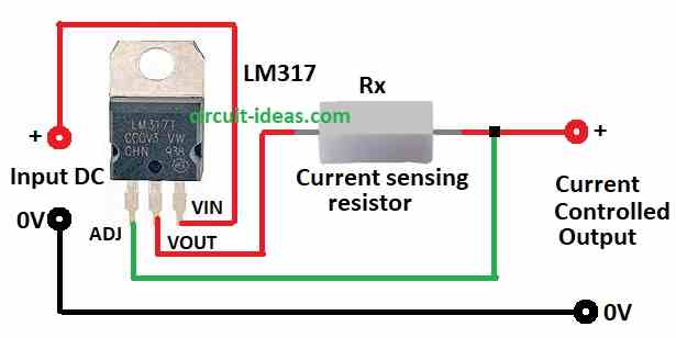 Simple Current Limiting Circuit Diagram using IC LM317/LM338