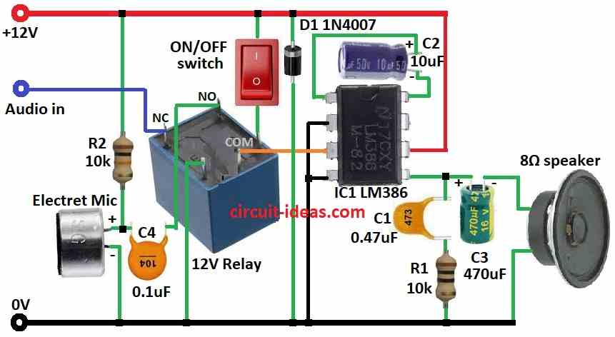 IC LM386 Based Voiceover Project Circuit Diagram