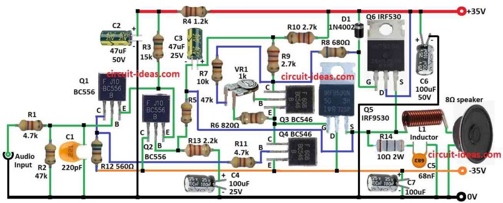 50 Watts Audio Amplifier Circuit Diagram