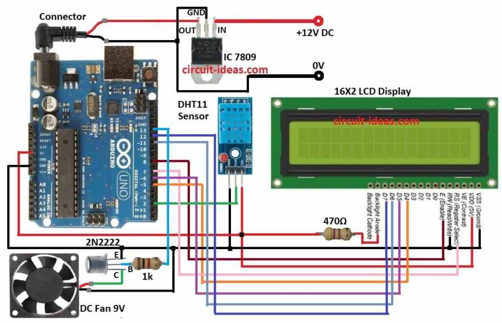 Arduino Temperature Controller Circuit Diagram using DC Fan