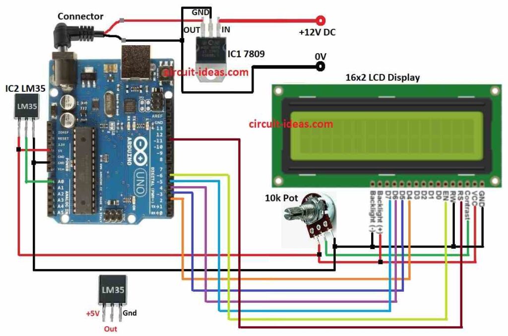 Digital Thermometer Circuit Diagram using Arduino and IC LM35