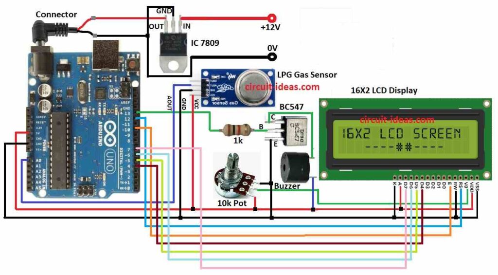 LPG Gas Leakage Detector Circuit Diagram using Arduino