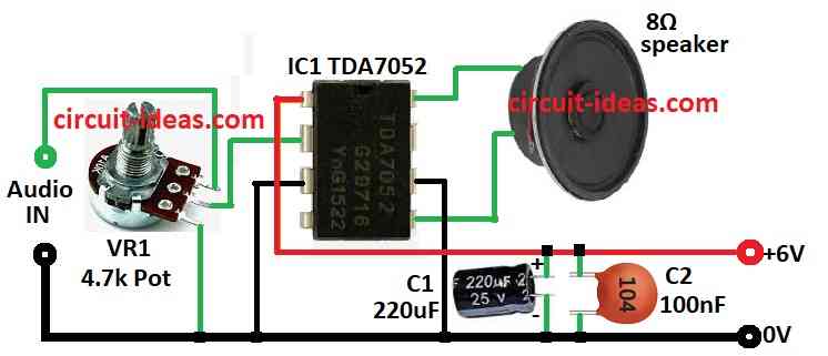 Simple Mini Audio Amplifier Circuit Diagram using IC TDA7052