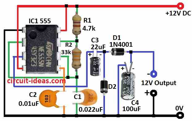 Simple Positive Voltage to Negative Voltage Converter Circuit Diagram