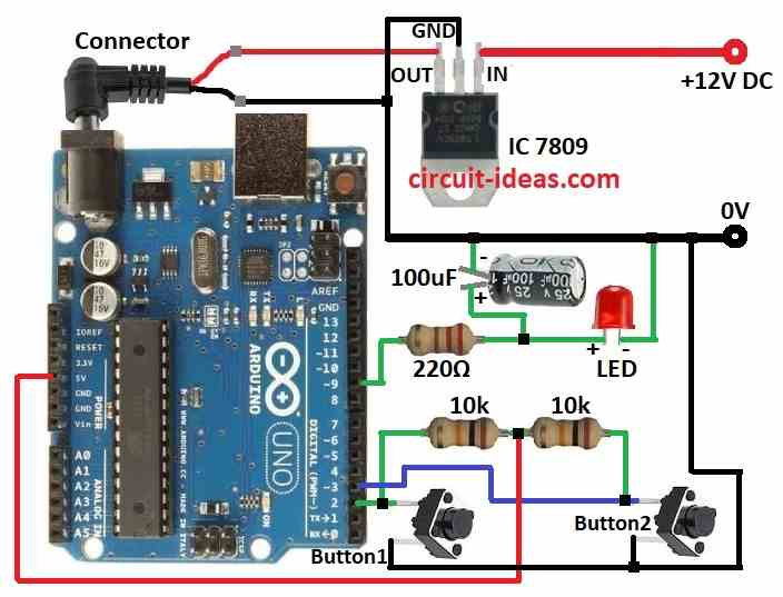 Simple Arduino LED Dimmer Circuit Diagram using PWM