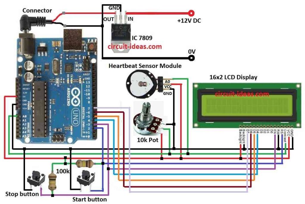 Simple Heartbeat Monitor Circuit Diagram using Arduino