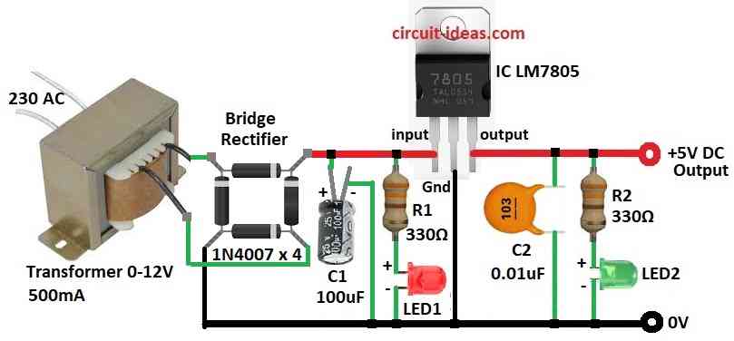 AC to DC 5V Regulated Power supply Circuit Diagram