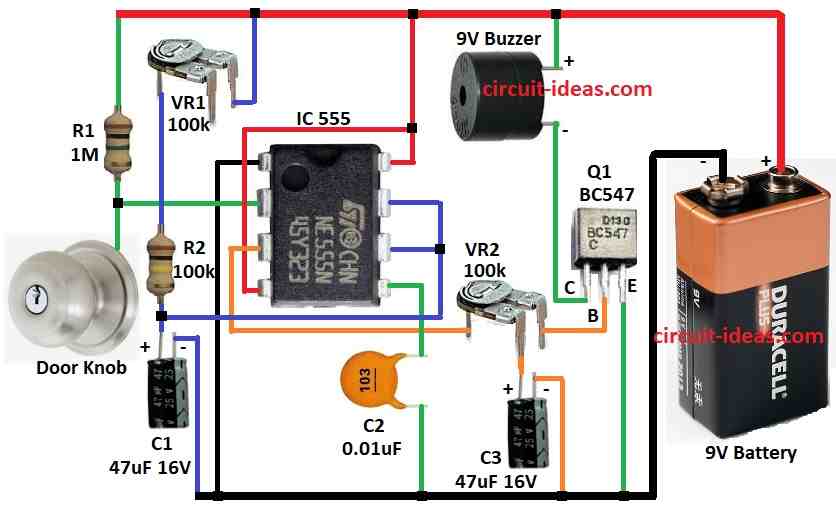 Build Your Own Door Knob Touch Alarm Circuit Diagram