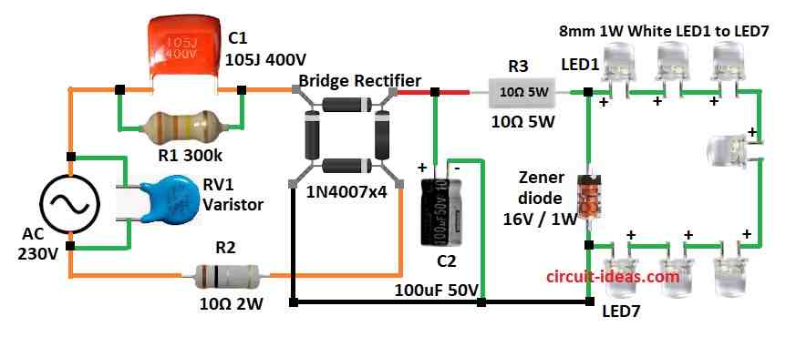 Designing a Simple 7W LED Bulb Circuit Diagram