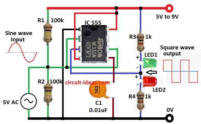 Hysteresis in Schmitt Trigger Circuit Diagram using IC 555