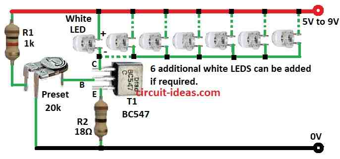 Simple Adjustable Brightness Control Circuit Diagram for LEDs