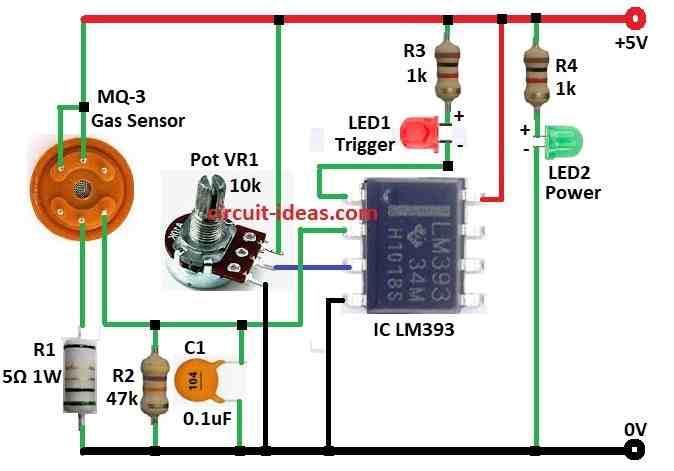 Simple Alcohol Detector Circuit  Diagram using IC LM393