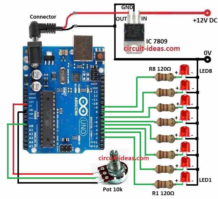 Simple Arduino-Powered Running LED Circle Circuit Diagram