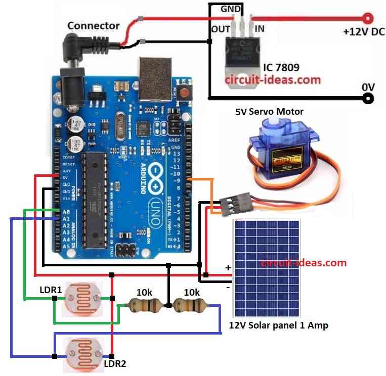 Solar Tracking Circuit Diagram using Arduino