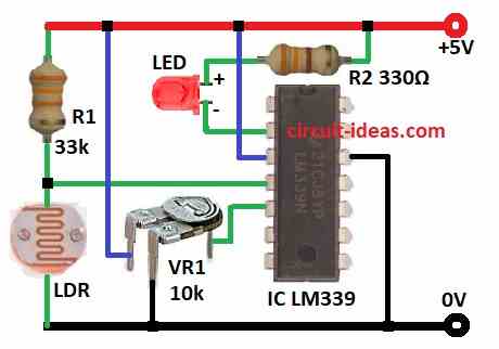 Building an LDR Comparator Circuit Diagram using IC LM339