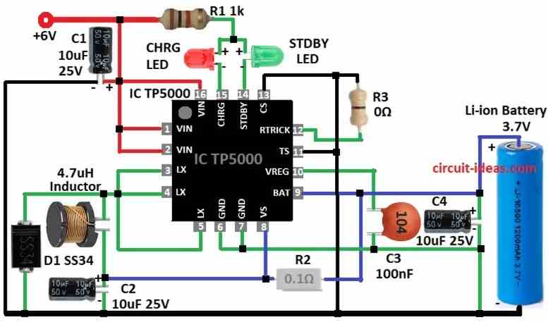 Simple Battery Charger Circuit Diagram using IC TP5000