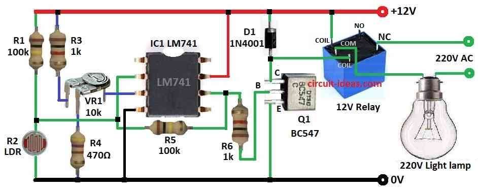 Building an Auto Street Light Circuit  Diagram using IC 741 and Transistor