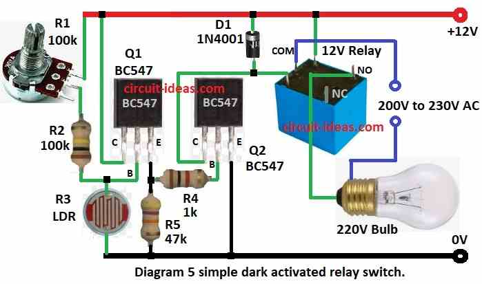 simple dark activated relay switch circuit