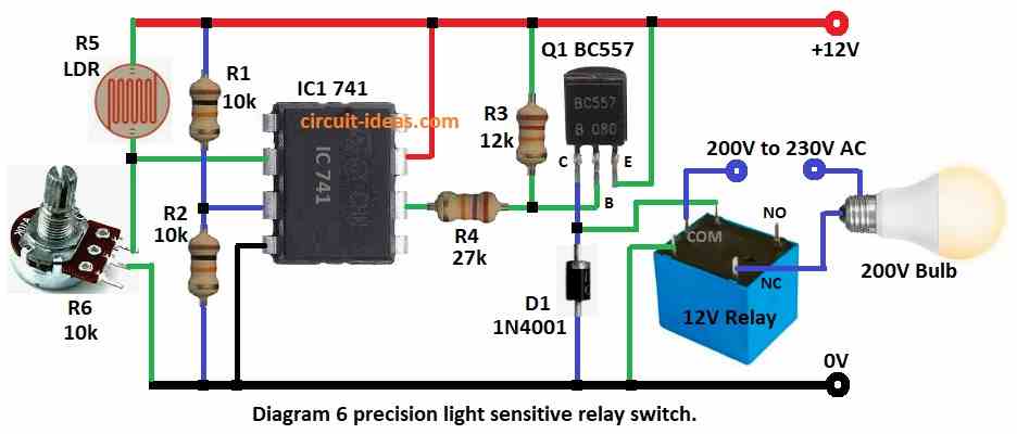 precision light sensitive relay switch circuit