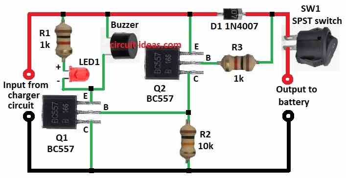 Simple Charger Breakdown Alarm Circuit Diagram