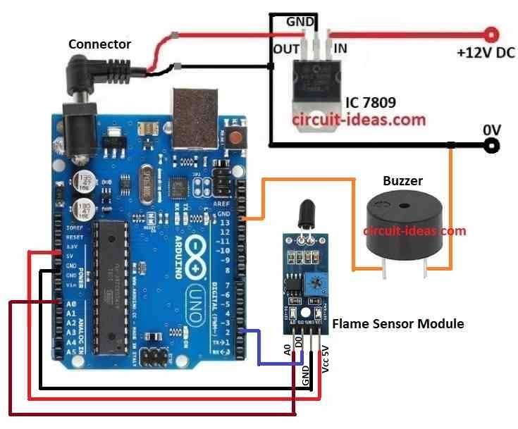 Simple Flame Sensor Circuit Diagram using Arduino