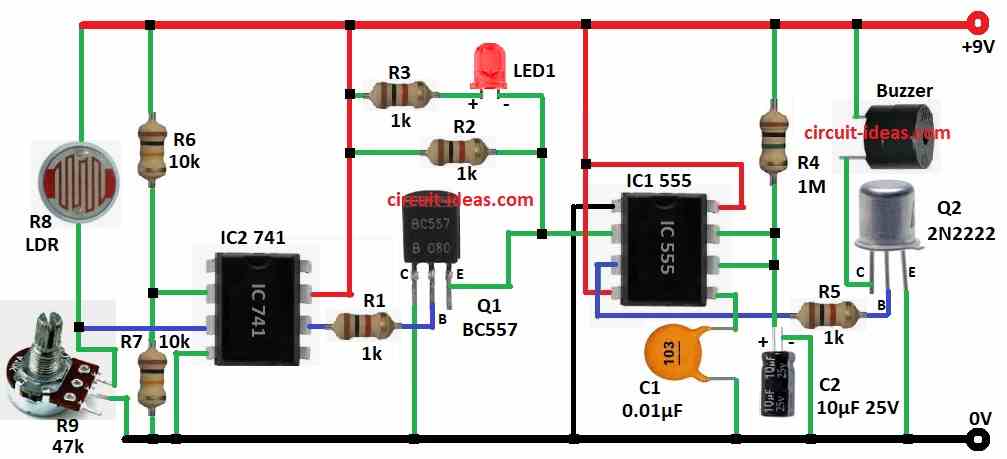 Super Sensitive Intruder Alarm Circuit Diagram