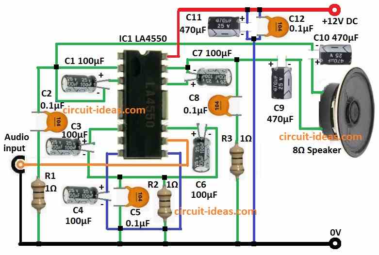 4W Audio Amplifier Circuit Diagram using IC LA4550