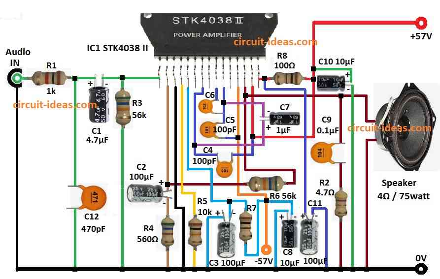 60 Watt Amplifier Circuit Diagram using IC STK4038 II