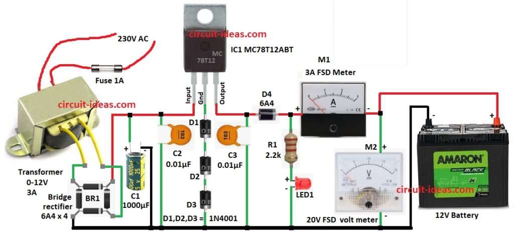 Car Battery Charger Circuit Diagram using IC MC78T12ABT