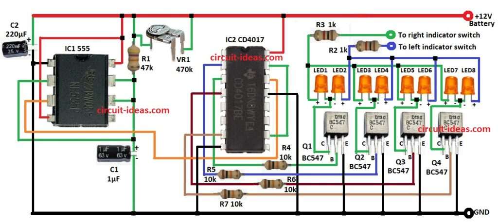 Car Turn Signal Circuit Diagram with Chasing Effect